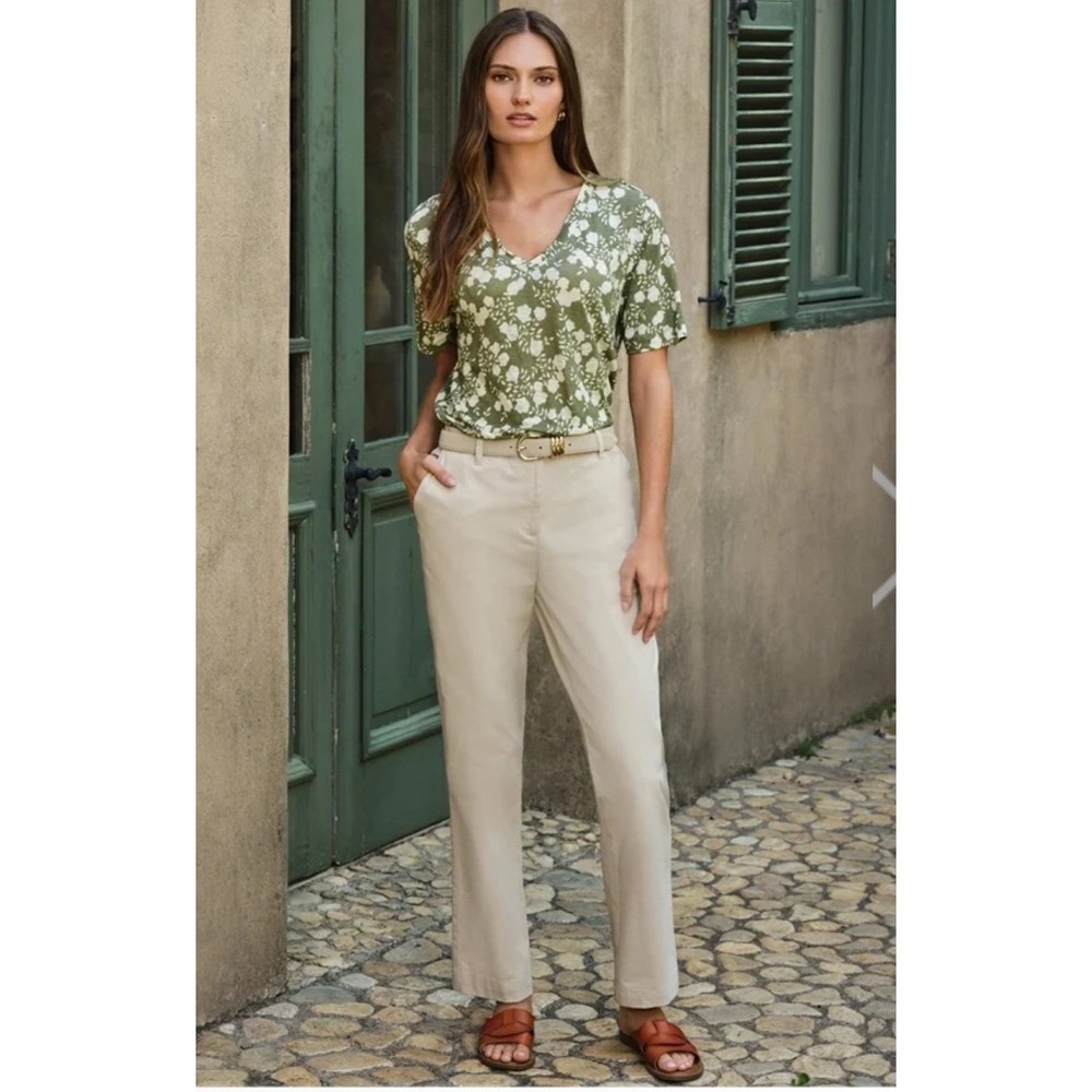 Pure Collection Beige Chino Trousers Womens 8/10R Cotton Stretch Straight‎ Pant